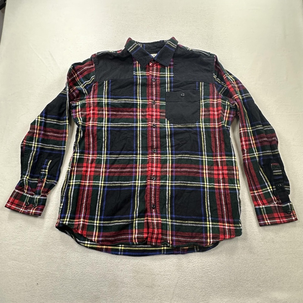 LL Bean Scotch Plaid Hunting Flannel Shirt Mens Large Red Green Slightly Fitted